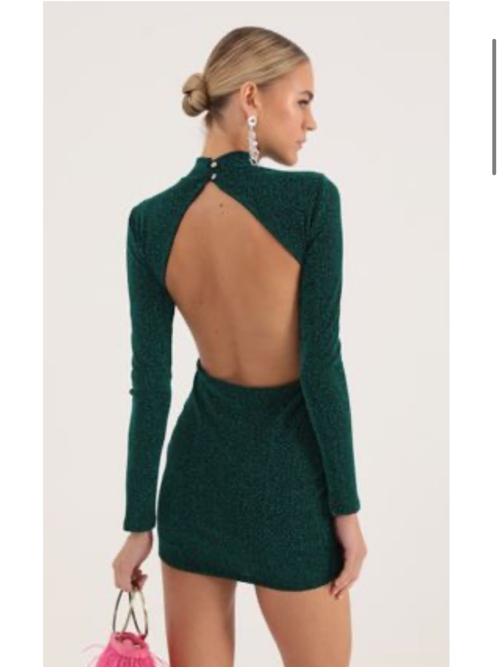 Lucy in the Sky Emerald Green Long-Sleeve Backless Mini Dress